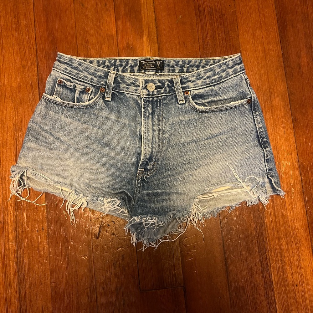 Abercrombie & Fitch Light Wash Distressed Denim Shorts